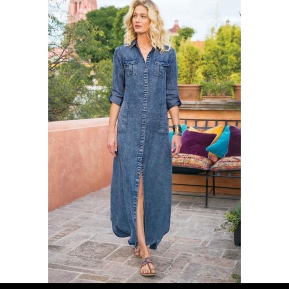 Soft Surroundings Dresses & Skirts - Soft Surroundings Acid Wash Button down Shirt Dress